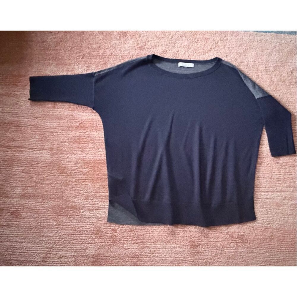 LOFT Color Block Merino Wool Knit Top Sweater Size L 3/4 sleeves